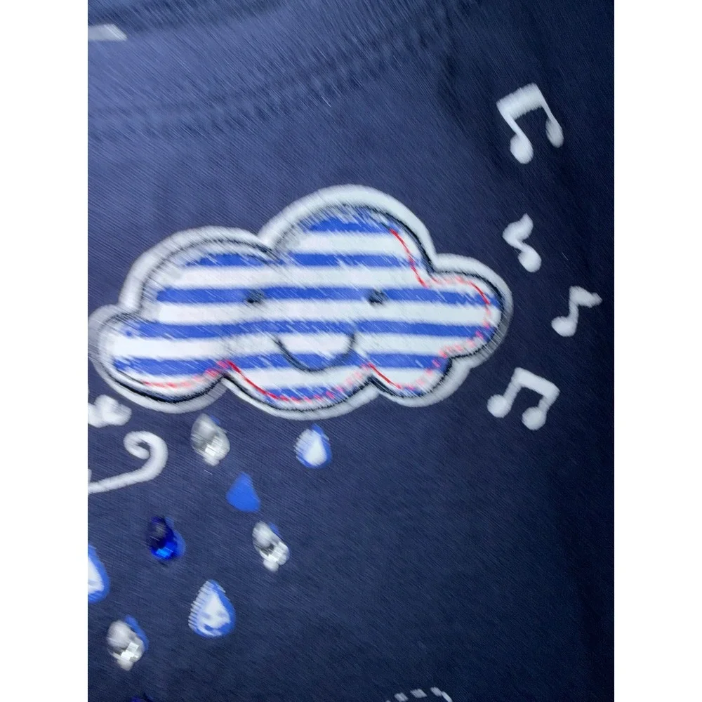 Gymboree Girls Navy Blue Silver Lining Cloud Flower Long Sleeve Graphic Tee 3